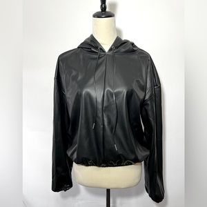 Fabletics faux leather, black cropped hoodie, M